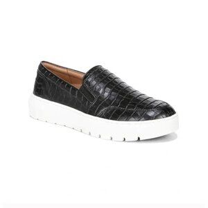 Vionic Abyss Dinora Platform Slip-on Sneaker 7 Black Croc Leather Slip On EUC